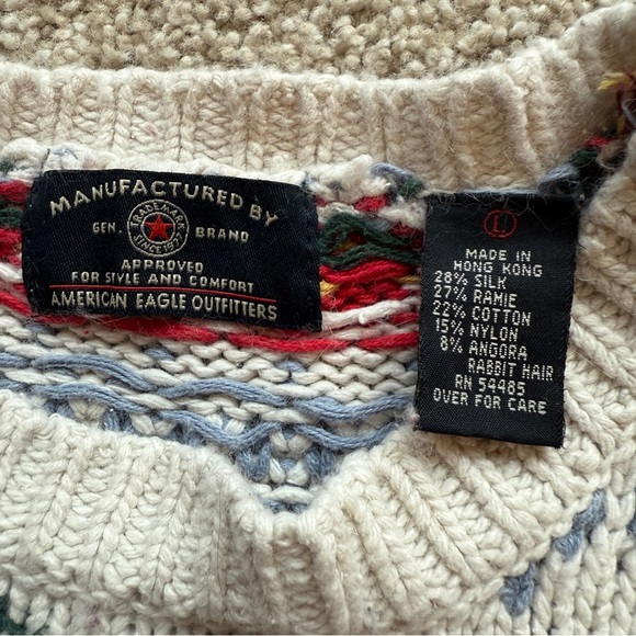VTG! 90s American Eagle Women’s Holiday Print Angora Blend Sweater L Knit Casual - Picture 7 of 8